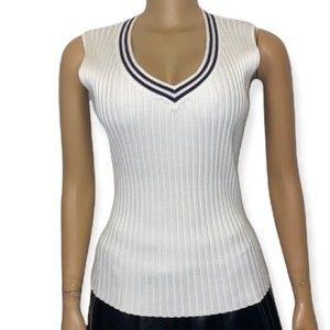 Y2K Chapter One Sweater Vest  Ribbed Sleeveless Contrast V neck white size S